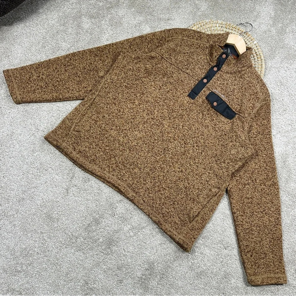 Eddie Bauer Men’s Convector Snap Mock Sweater Snap T Pullover Fleece Brown L - Picture 3 of 13